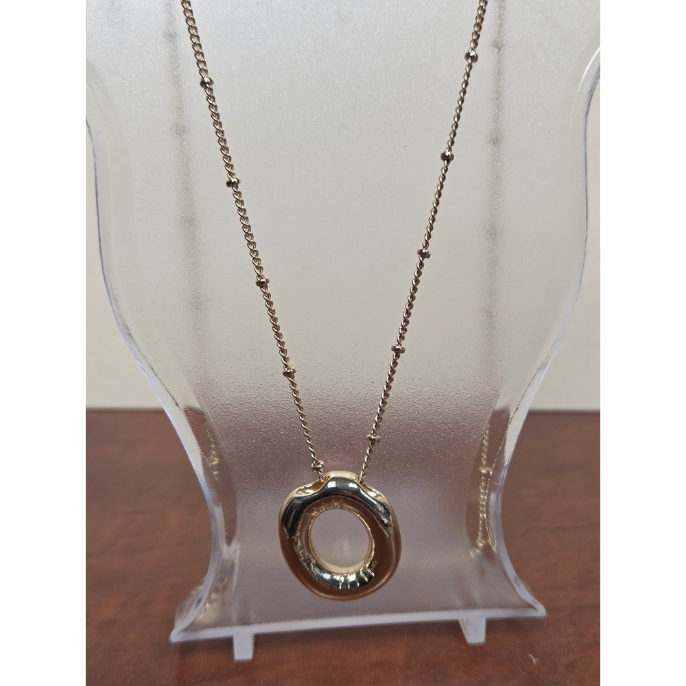 Gold Tone Initial O Pendant Necklace Satellite Chain Adjustable 23 Inch